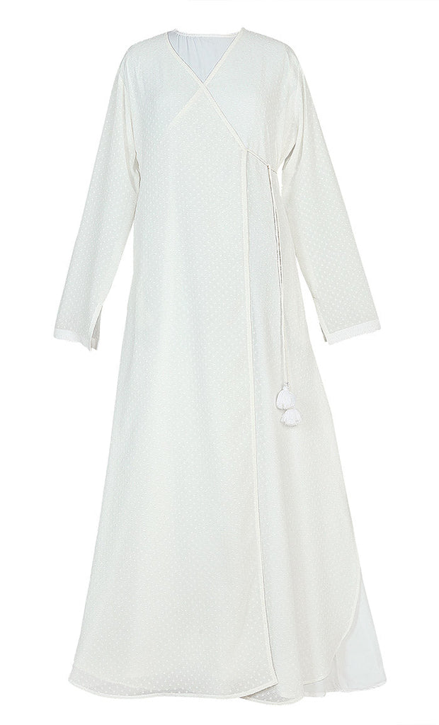 Classic Comfortable Self Printed Angrakha Style Hajj / Umrah Abaya - Final Sale - EastEssence.com