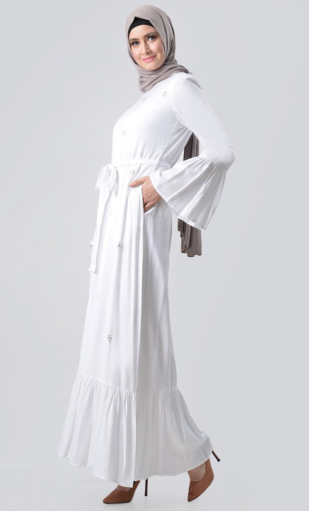 Classic Embroidered Rayon Abaya White - Final Sale - EastEssence.com