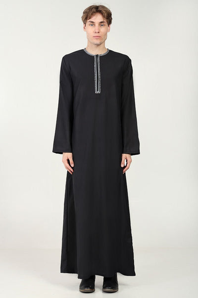Classic Everyday Wear Thobe with Embroidered Neck & Zipper Opening - EastEssence.com