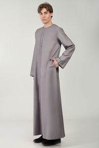 Classic Everyday Wear Thobe with Embroidered Neck & Zipper Opening - Grey - EastEssence.com