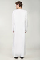 Classic Everyday Wear Thobe with Embroidered Neck & Zipper Opening - White - EastEssence.com