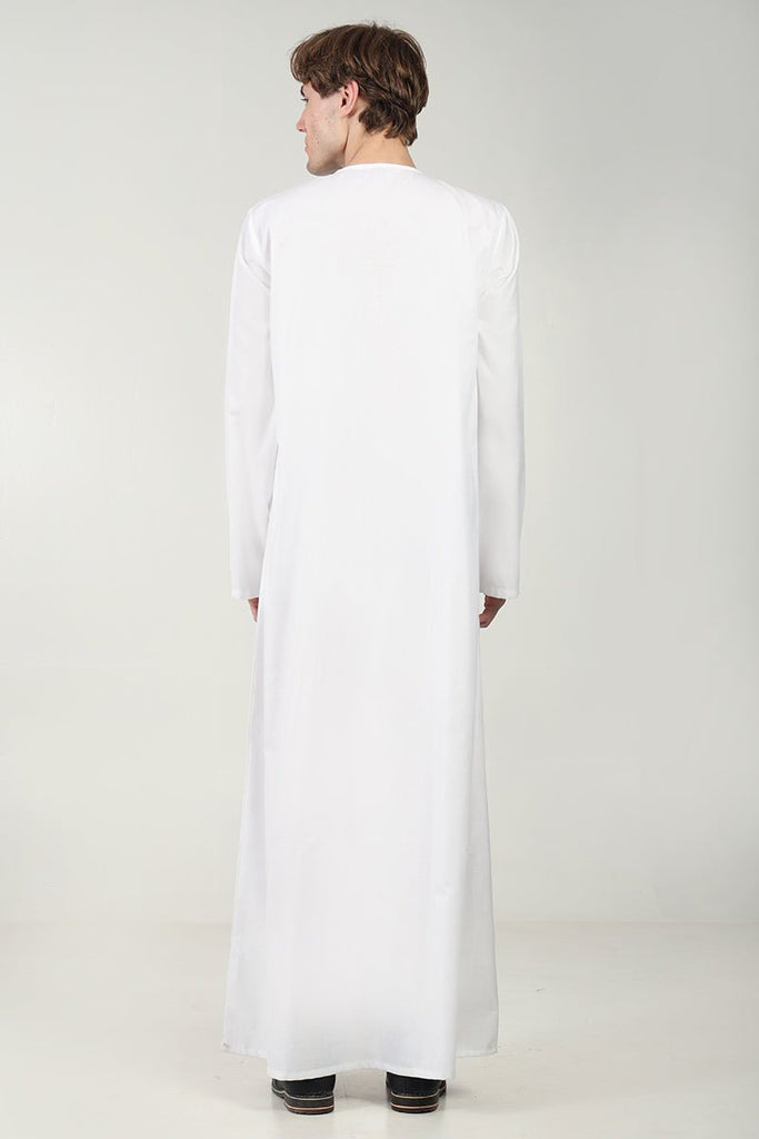 Classic Everyday Wear Thobe with Embroidered Neck & Zipper Opening - White - EastEssence.com