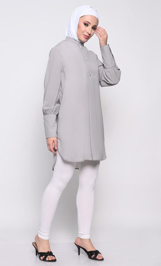 Classic Nida Tunic with Crystal Button Embellishments - EastEssence.com