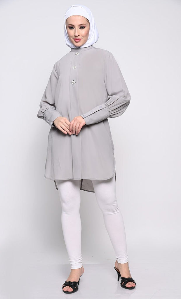 Classic Nida Tunic with Crystal Button Embellishments - EastEssence.com