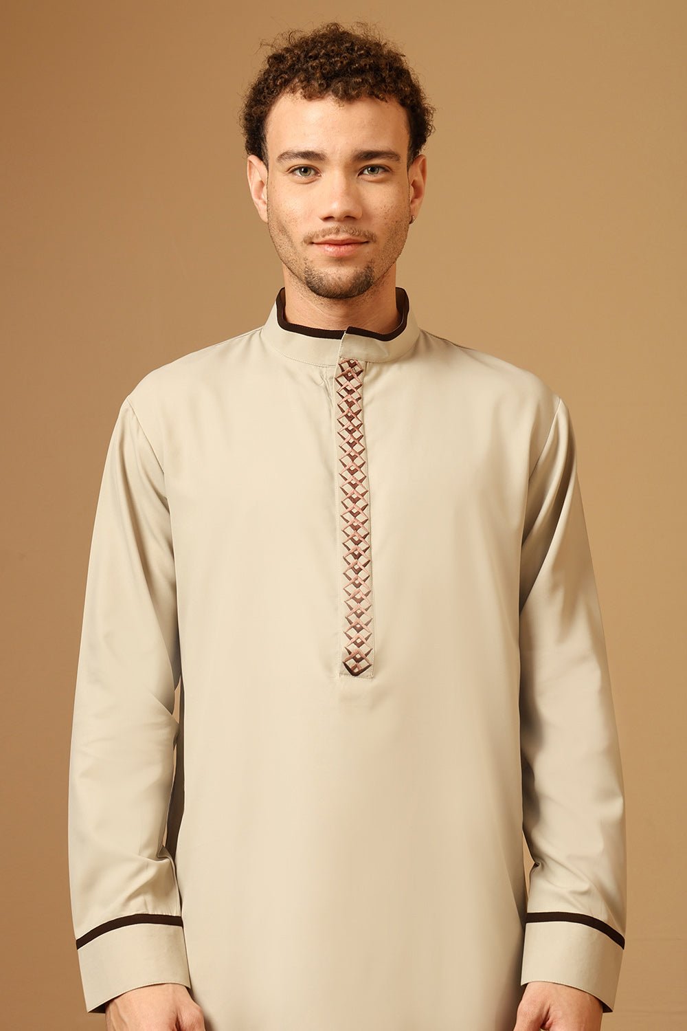Classic Poly Cotton Jubba with Neck & Sleeve Piping - EastEssence.com