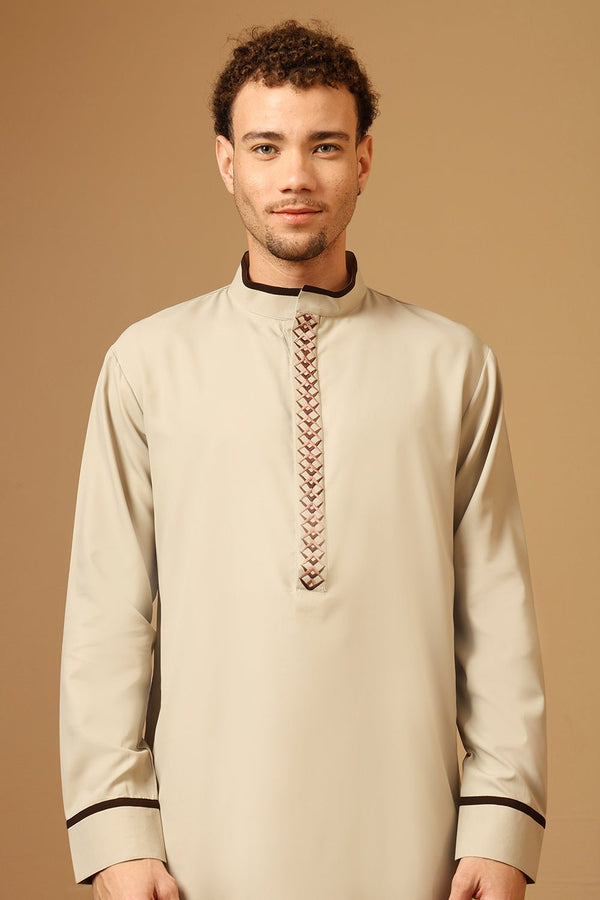Classic Poly Cotton Jubba with Neck & Sleeve Piping - EastEssence.com