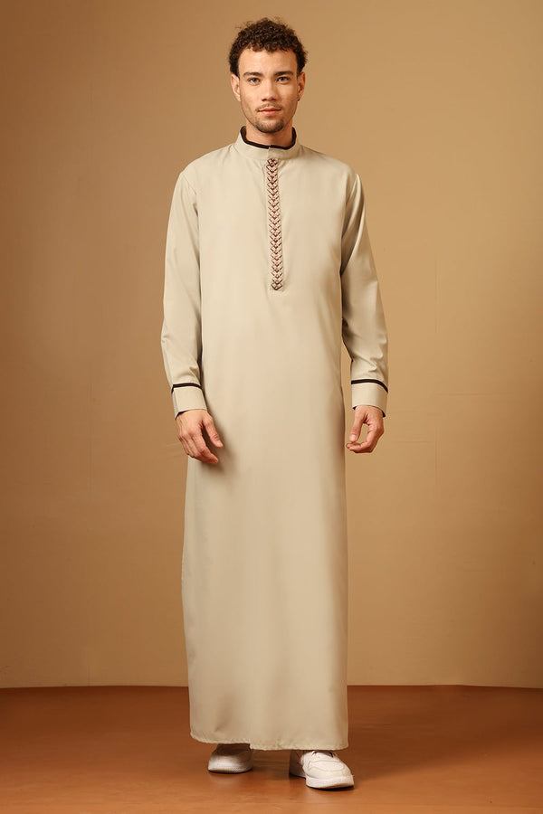Classic Poly Cotton Jubba with Neck & Sleeve Piping - EastEssence.com