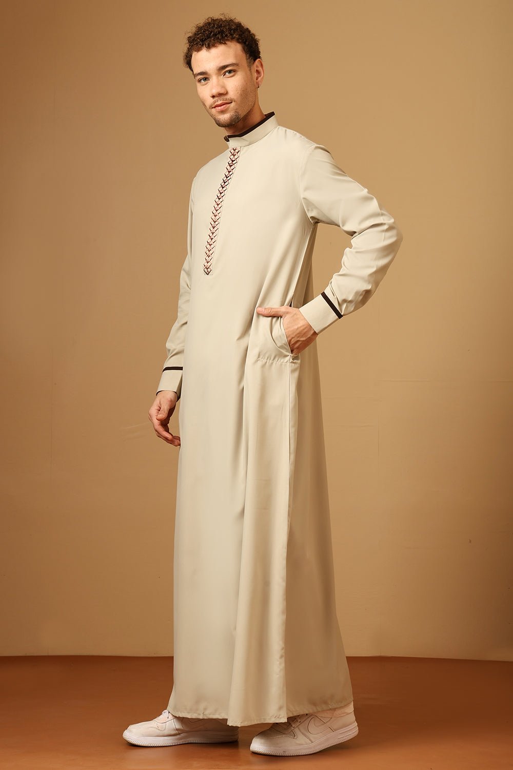 Classic Poly Cotton Jubba with Neck & Sleeve Piping - EastEssence.com