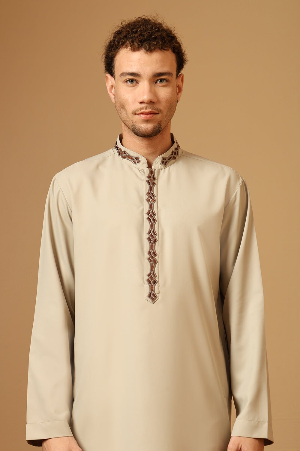 Classic Poly Cotton Thobe with Embroidered Neck & Chest - EastEssence.com