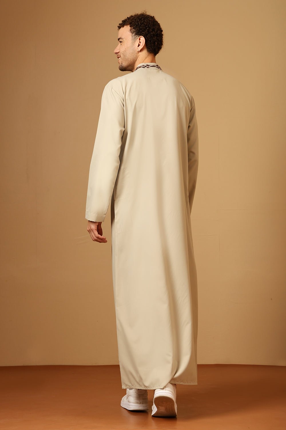 Classic Poly Cotton Thobe with Embroidered Neck & Chest - EastEssence.com