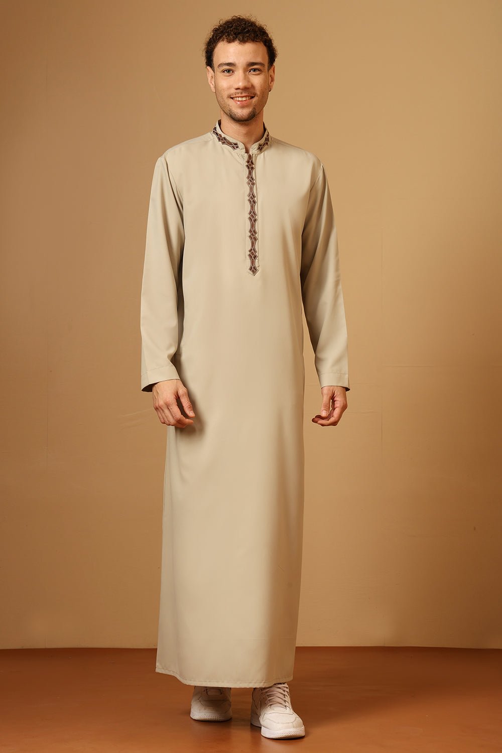 Classic Poly Cotton Thobe with Embroidered Neck & Chest - EastEssence.com