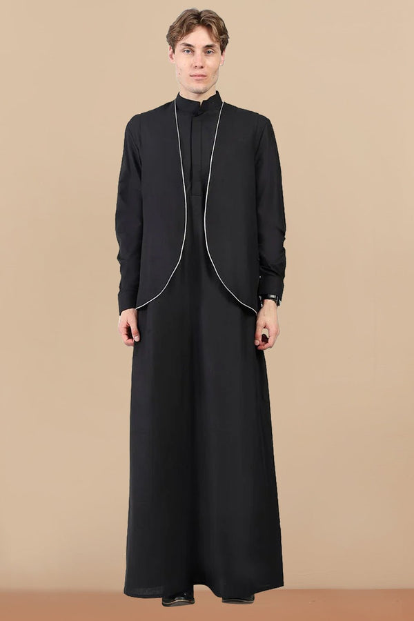 Classic Polyester Poplin Thobe with Matching Sleeveless Jacket – 2 - Piece Set - EastEssence.com