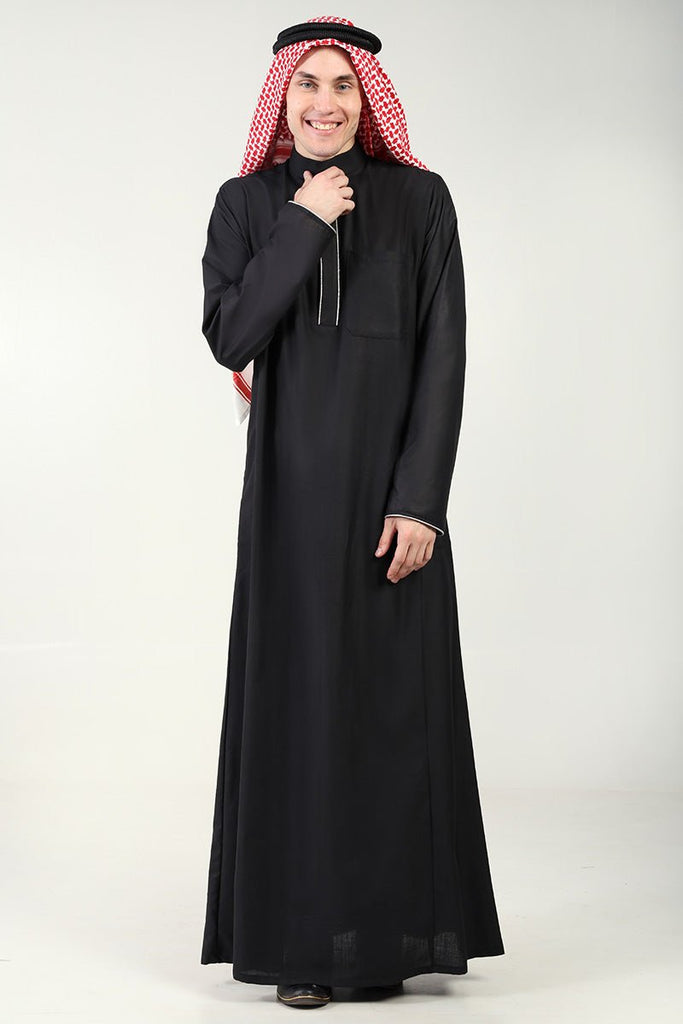 Classic Polyester Poplin Thobe with Stand Collar & Piping Detailing - EastEssence.com