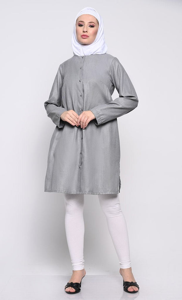 Classic Polyester Poplin Tunic with Full - Length Button Opening - EastEssence.com