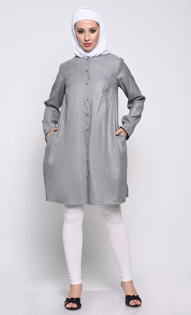 Classic Polyester Poplin Tunic with Full - Length Button Opening - EastEssence.com