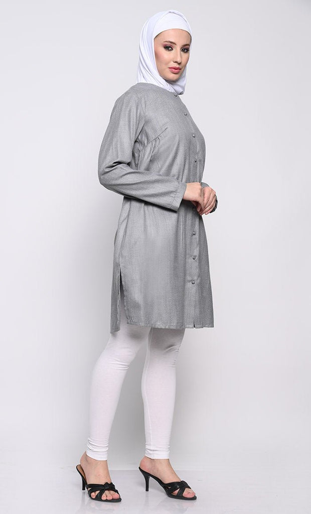 Classic Polyester Poplin Tunic with Full - Length Button Opening - EastEssence.com