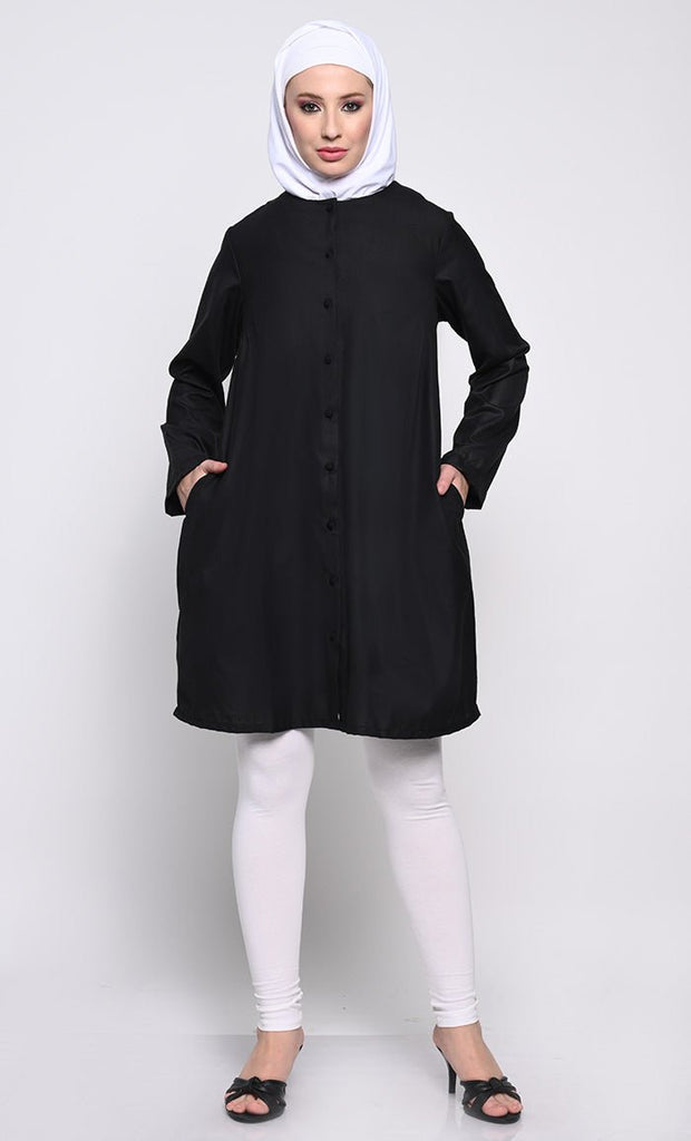 Classic Polyester Poplin Tunic with Full - Length Button Opening and Pleated Back Yoke - EastEssence.com