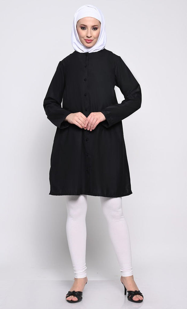 Classic Polyester Poplin Tunic with Full - Length Button Opening and Pleated Back Yoke - EastEssence.com