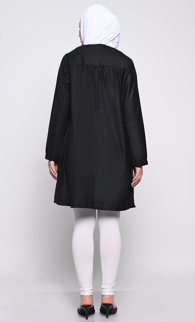 Classic Polyester Poplin Tunic with Full - Length Button Opening and Pleated Back Yoke - EastEssence.com