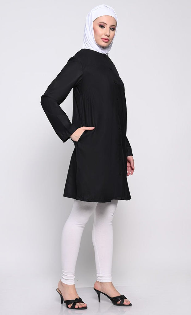 Classic Polyester Poplin Tunic with Full - Length Button Opening and Pleated Back Yoke - EastEssence.com