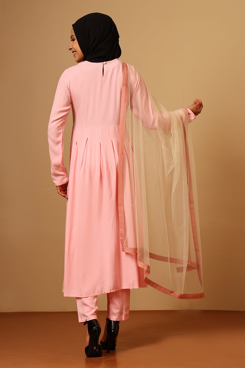Classic Rayon V - Neck pink Embroidered Salwar Kameez Set with Dupatta - EastEssence.com