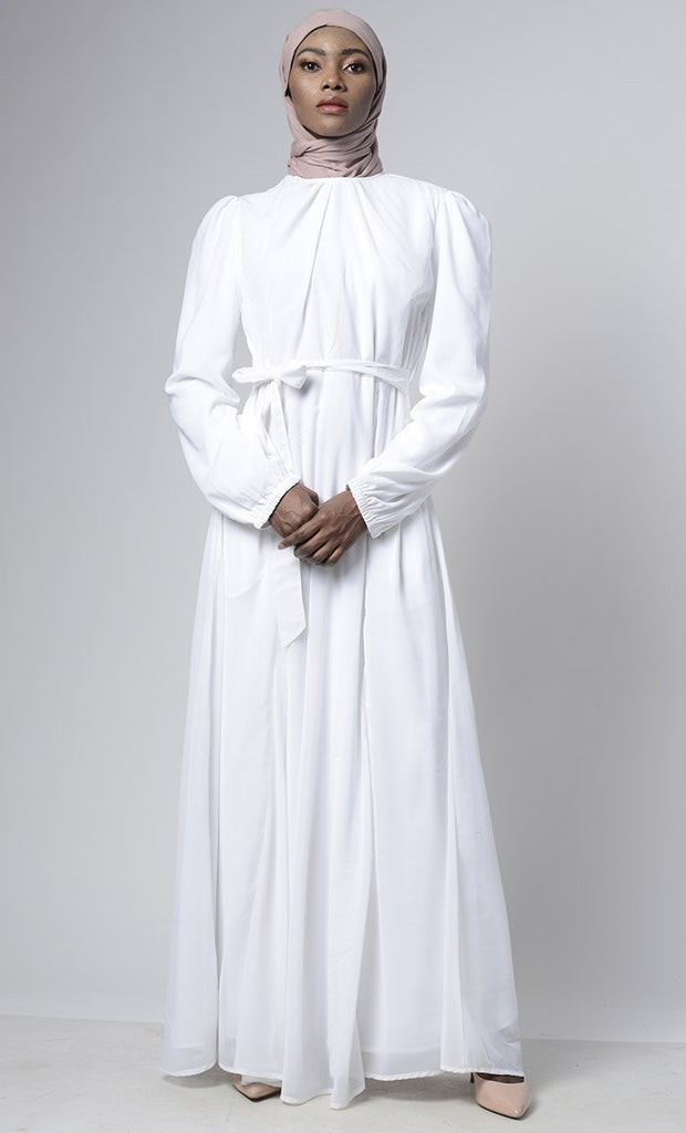 Classic White Puff Sleeve Everyday Abaya - Final Sale - EastEssence.com