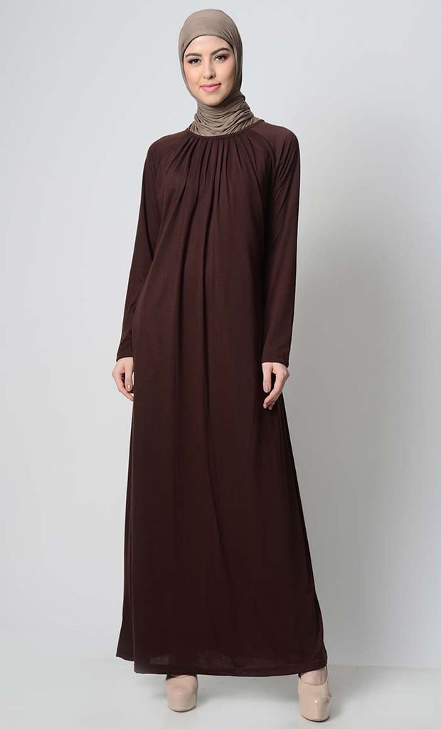 Coffee Raglan With Neck Pleats Viscose Abaya - Final Sale - EastEssence.com