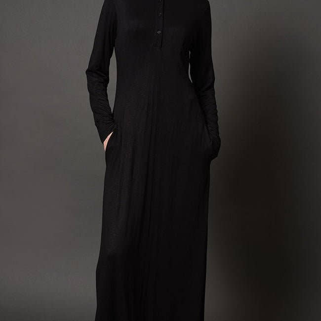 Collared Everyday Wear Basic Kids Abaya Dress - Black - EastEssence.com