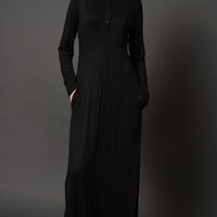 Collared Everyday Wear Basic Kids Abaya Dress - Black - EastEssence.com