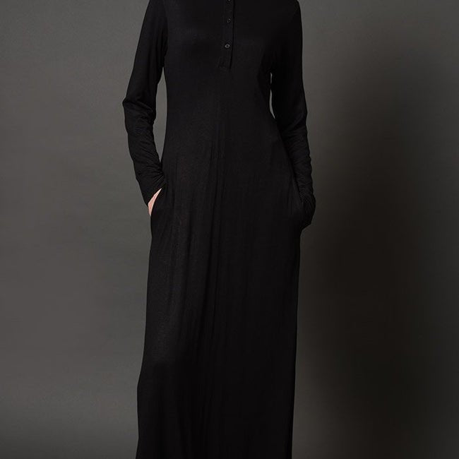 Collared Everyday Wear Basic Kids Abaya Dress - Black - EastEssence.com