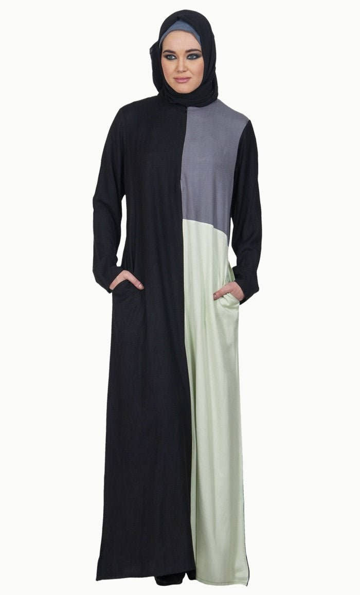 Color Block Grey & Cream Accent Abaya - EastEssence.com