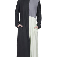 Color Block Grey & Cream Accent Abaya - EastEssence.com