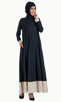 Colorblock Hem Flared Everyday Wear Abaya Dress - EastEssence.com
