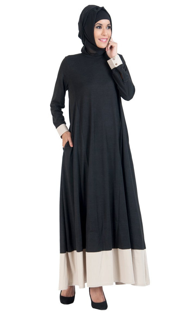 Colorblock Hem Flared Everyday Wear Abaya Dress - Final Sale - EastEssence.com