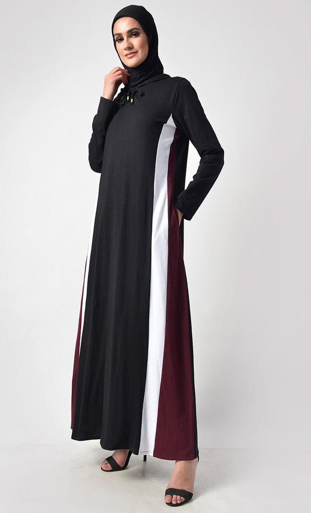 Colorblocked Everyday Jersey Abaya With Pockets - Final Sale - EastEssence.com