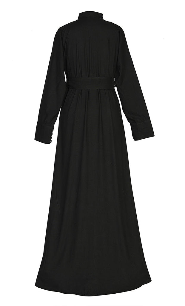 Comfort Black Rayon Stylish Abaya With Pockets And Belt - Final Sale - EastEssence.com