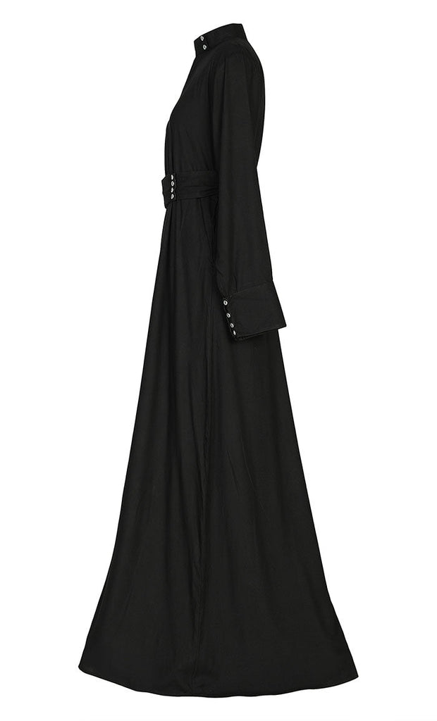 Comfort Black Rayon Stylish Abaya With Pockets And Belt - Final Sale - EastEssence.com