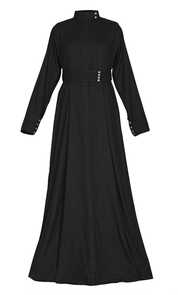 Comfort Black Rayon Stylish Abaya With Pockets And Belt - Final Sale - EastEssence.com