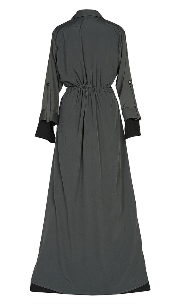 Comfy Everyday Wear Grey Contrasted Double Layer Bisht And Lined Abaya - Final Sale - EastEssence.com