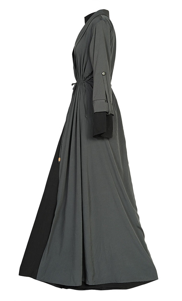 Comfy Everyday Wear Grey Contrasted Double Layer Bisht And Lined Abaya - Final Sale - EastEssence.com