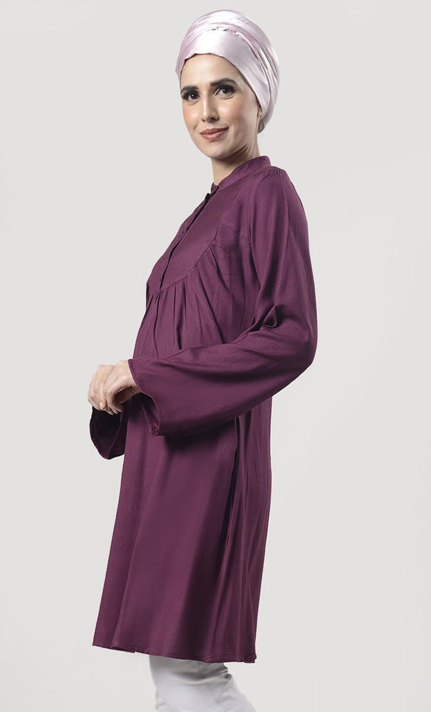 Comfy Everyday wear Wine Front Open Button Long Tunic - Final Sale - EastEssence.com