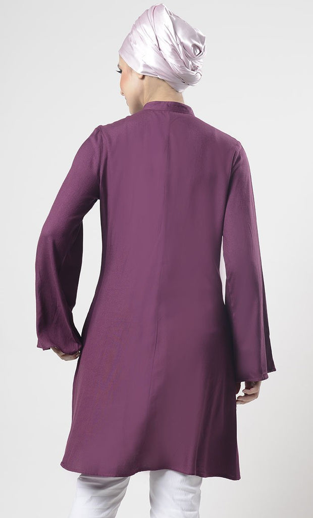 Comfy Everyday wear Wine Front Open Button Long Tunic - Final Sale - EastEssence.com