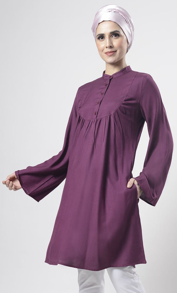 Comfy Everyday wear Wine Front Open Button Long Tunic - Final Sale - EastEssence.com