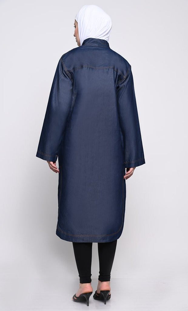 Contemporary Denim Tunic with full sleeves and Curved Hem - EastEssence.com