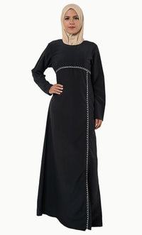 Contrast color embroidered trims muslimah abaya dress - EastEssence.com