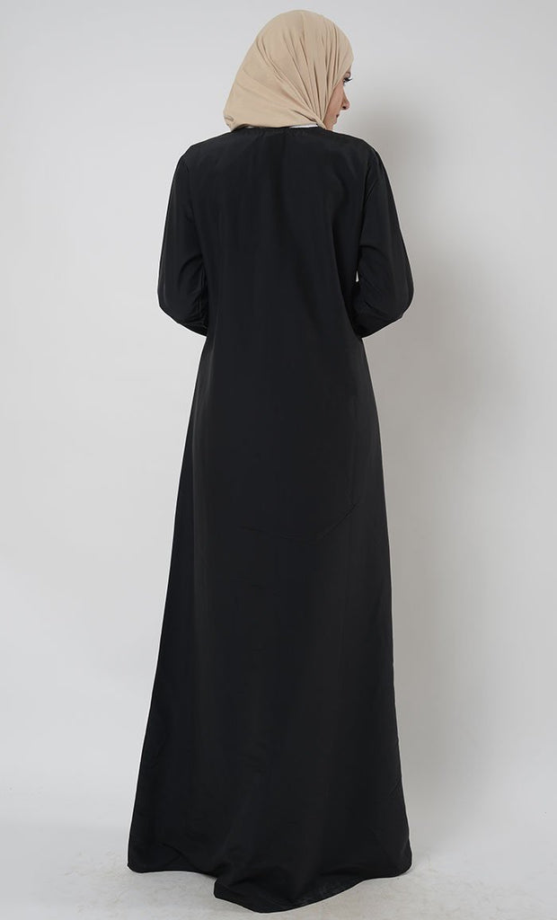 Contrast color embroidered trims muslimah abaya dress - Final Sale - EastEssence.com