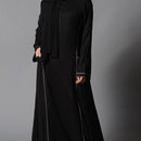 Contrast Color Piping And Metallic Zipper Detail Abaya Dress - EastEssence.com