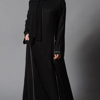 Contrast Color Piping And Metallic Zipper Detail Abaya Dress - EastEssence.com
