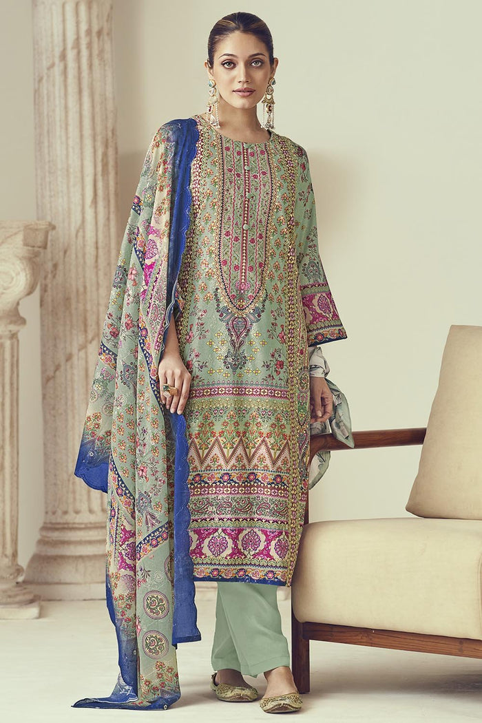 Contrast Color Printed Cotton A line Kurta Pant Set - EastEssence.com