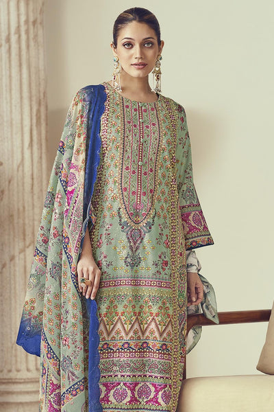 Contrast Color Printed Cotton A line Kurta Pant Set - EastEssence.com